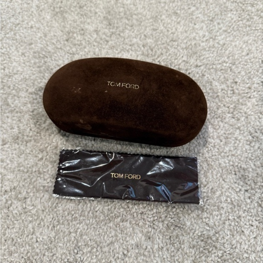 Tom Ford Hard Clamshell Velvet Eye Glasses Case Brown with Cleaning Cloth
